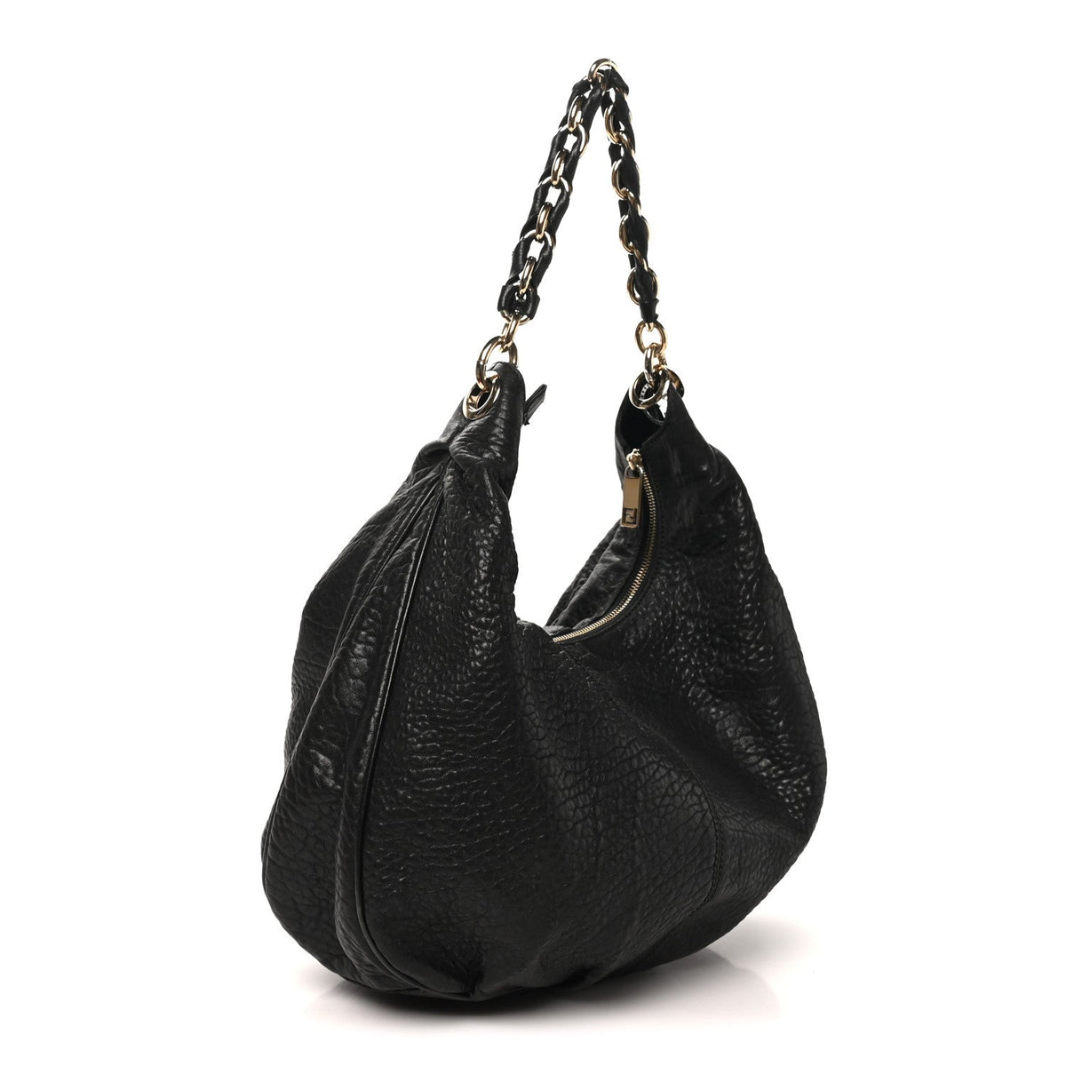 Fendi Crinkled Lambskin Mia Hobo Black