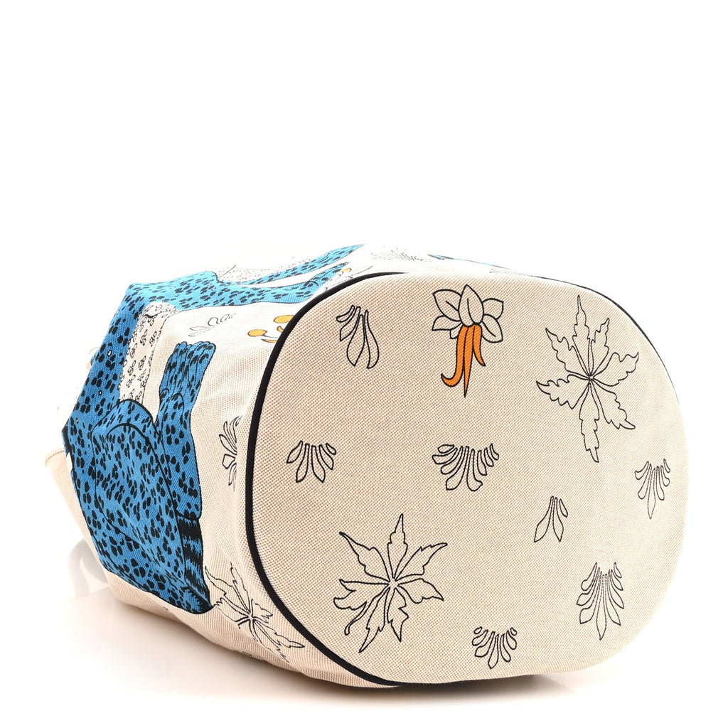 Hermès Cotton Canvas Les Leopards Tote Bag Bleu Sable