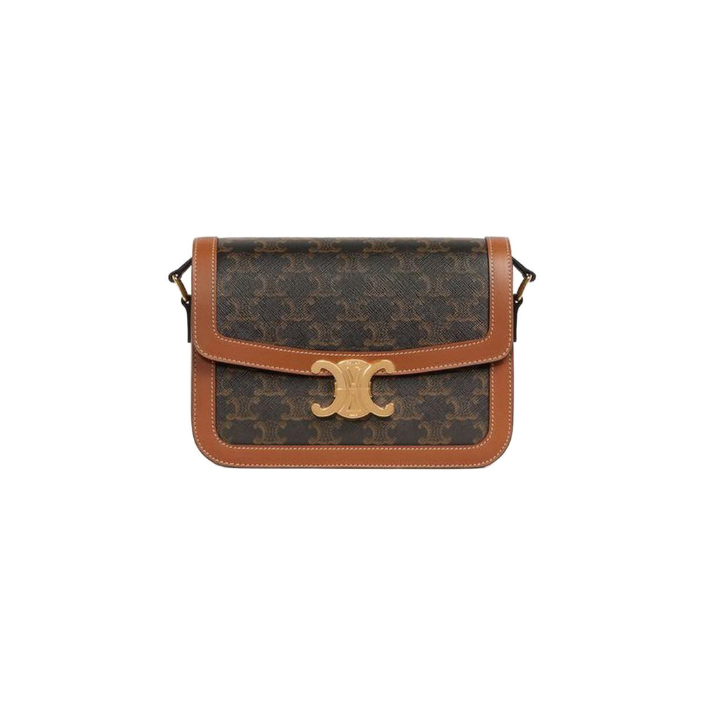 Celine Classique Triomphe Bag in Triomphe Canvas and Calfskin Tan - front