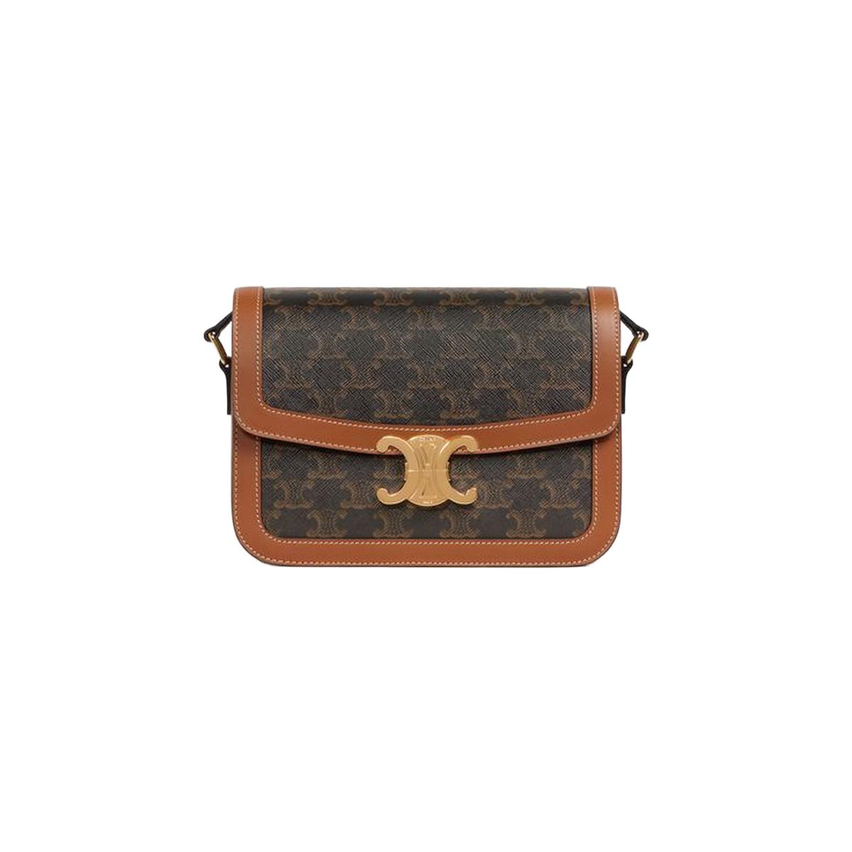 Celine Classique Triomphe Bag in Triomphe Canvas and Calfskin Tan - front