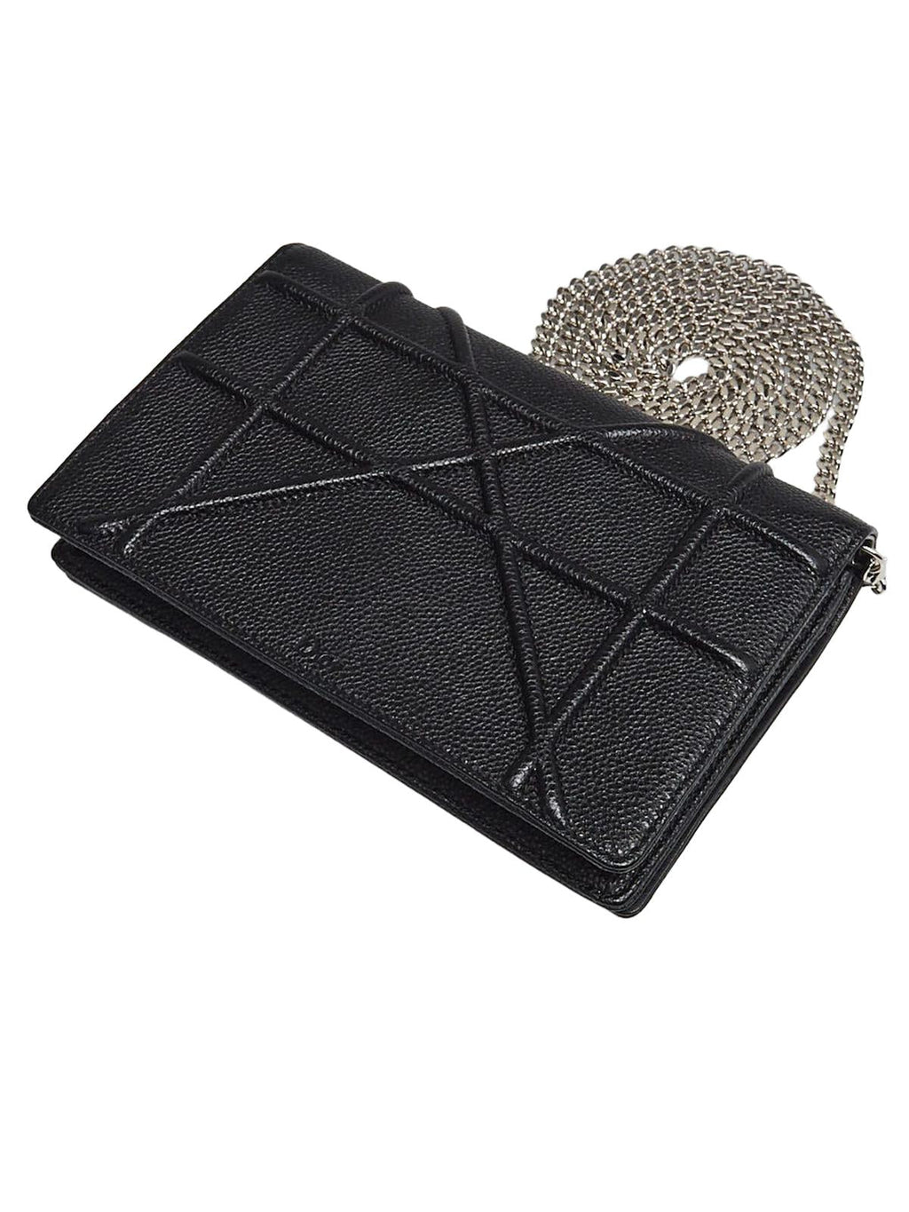 Top/back angled view — Dior Diorama Mini Bag in black grained calfskin with silver-tone chain hardware
