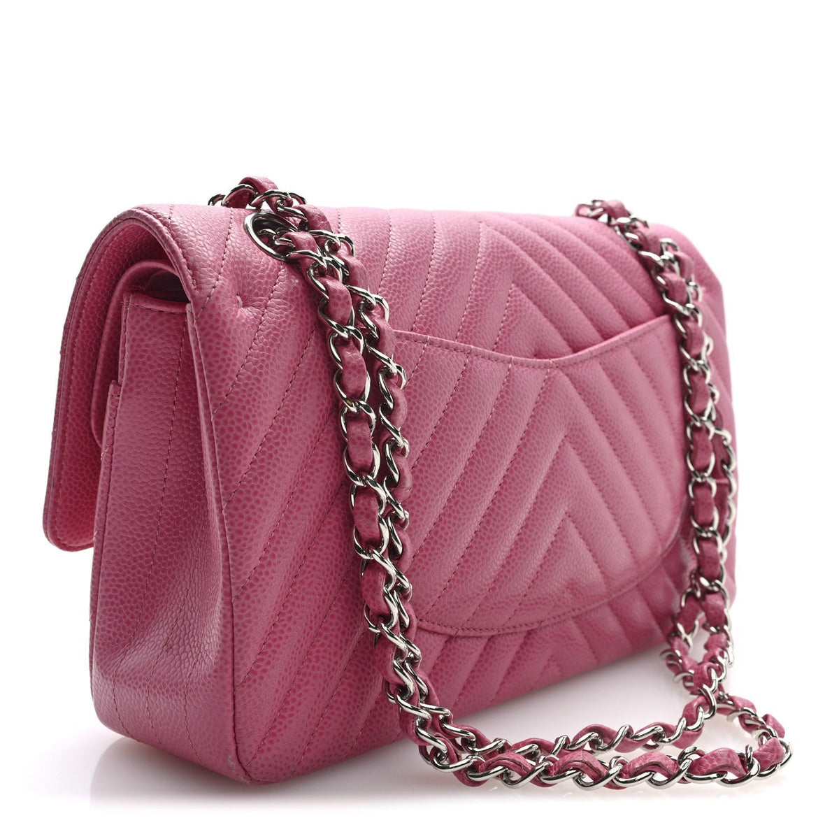 Chanel Caviar Chevron Quilted Medium Double Flap Pink