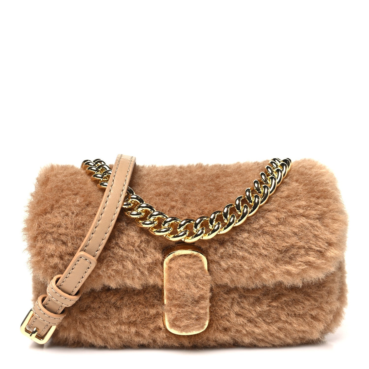 Marc Jacobs Faux Fur Calfskin Mini The Teddy J Marc Shoulder Bag Camel