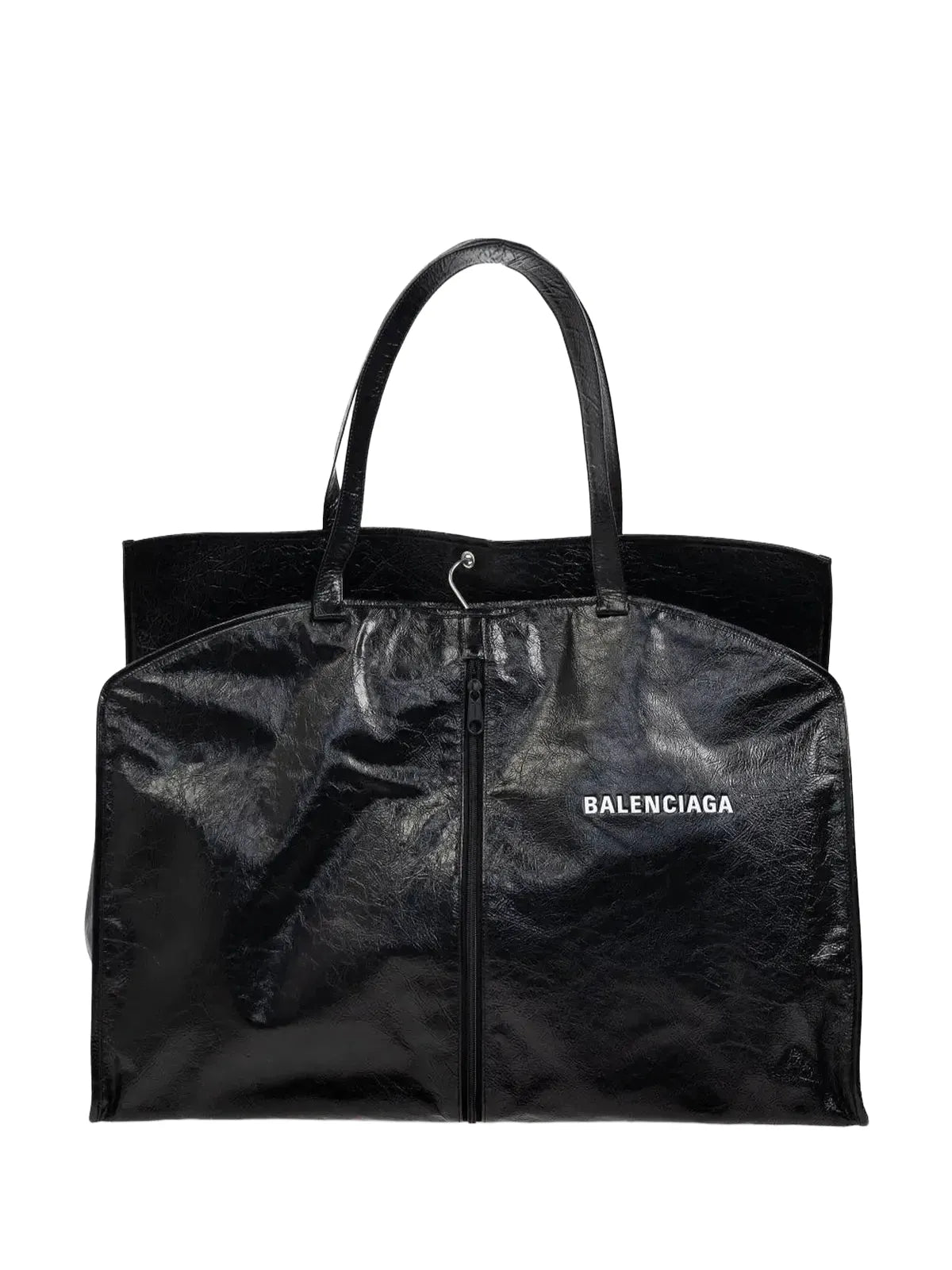 Balenciaga Garment Shopping Bag in black crinkled leather - 3/4 front view