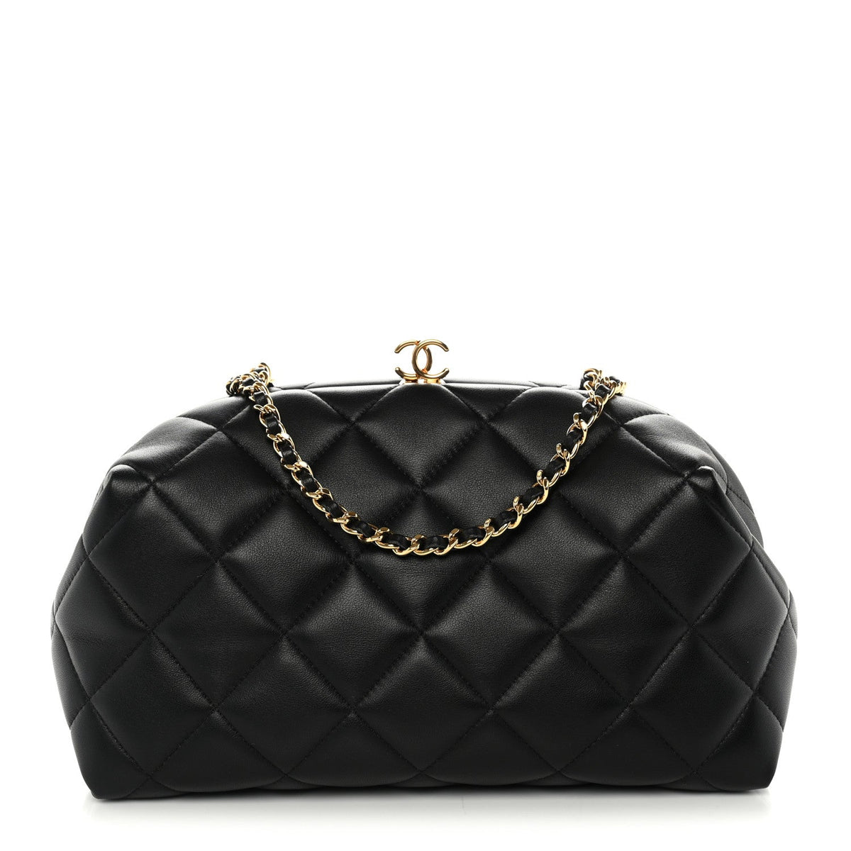Chanel Lambskin Quilted Clutch With Chain Black