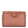 Gucci Monogram Textured Dollar Calfskin Small Ophidia Chain Shoulder Bag Cloche Rose Pink