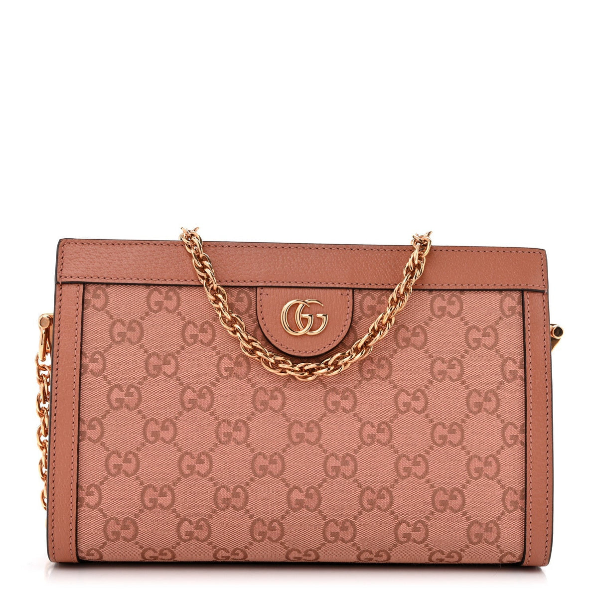 Gucci Monogram Textured Dollar Calfskin Small Ophidia Chain Shoulder Bag Cloche Rose Pink