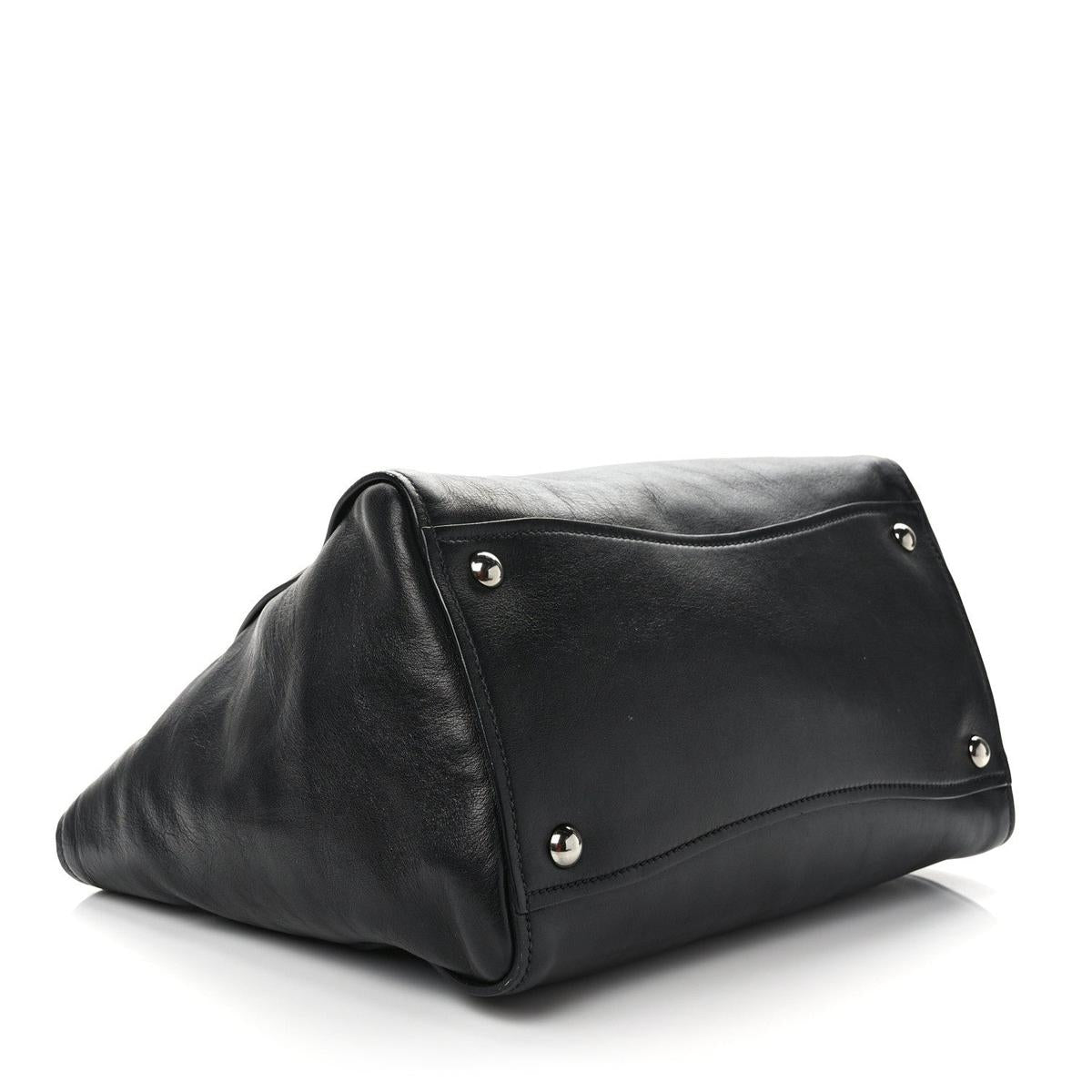 Miu Miu Soft Calf Studded Top Handle Bag Black - Bottom View