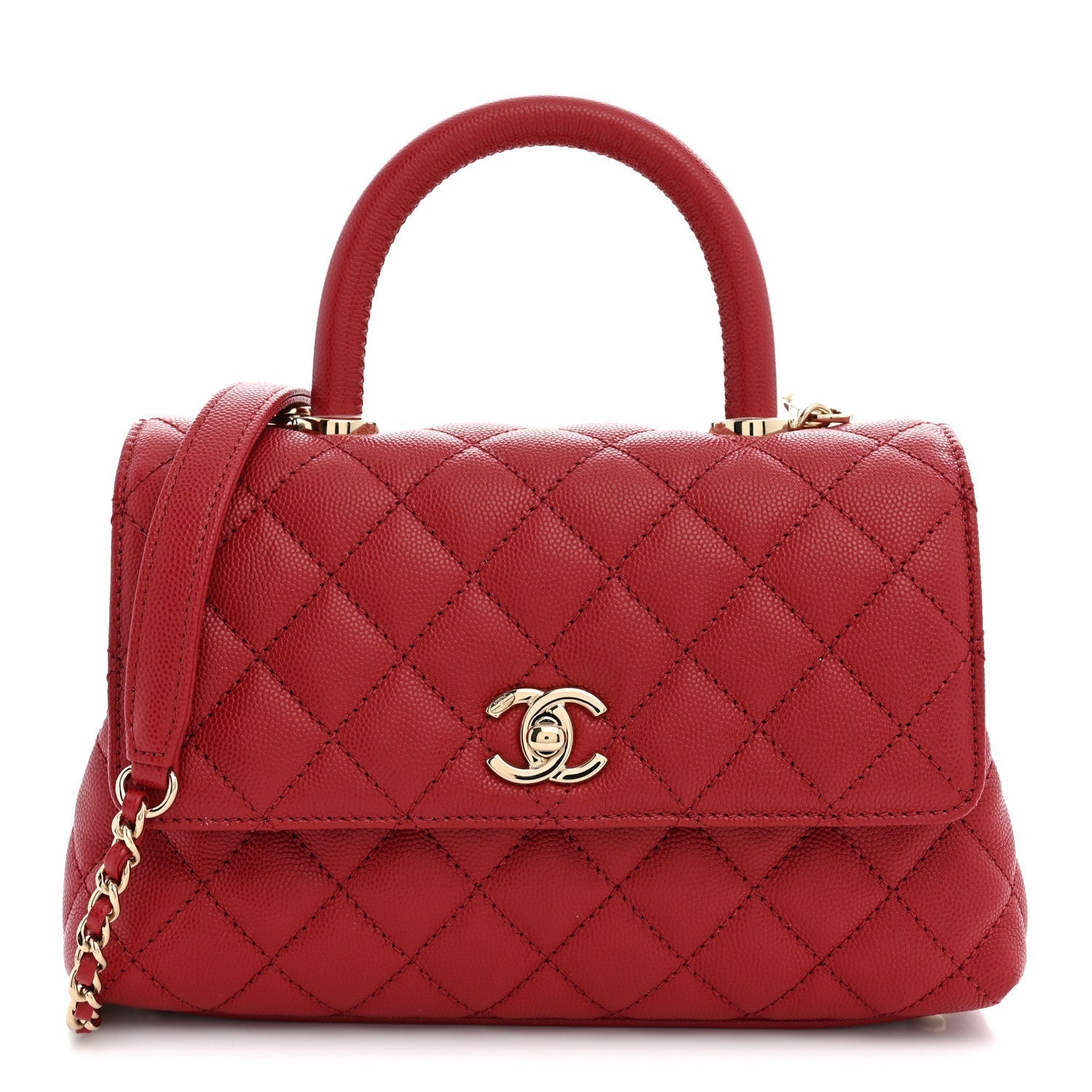 Chanel Caviar Quilted Mini Coco Handle Flap Red