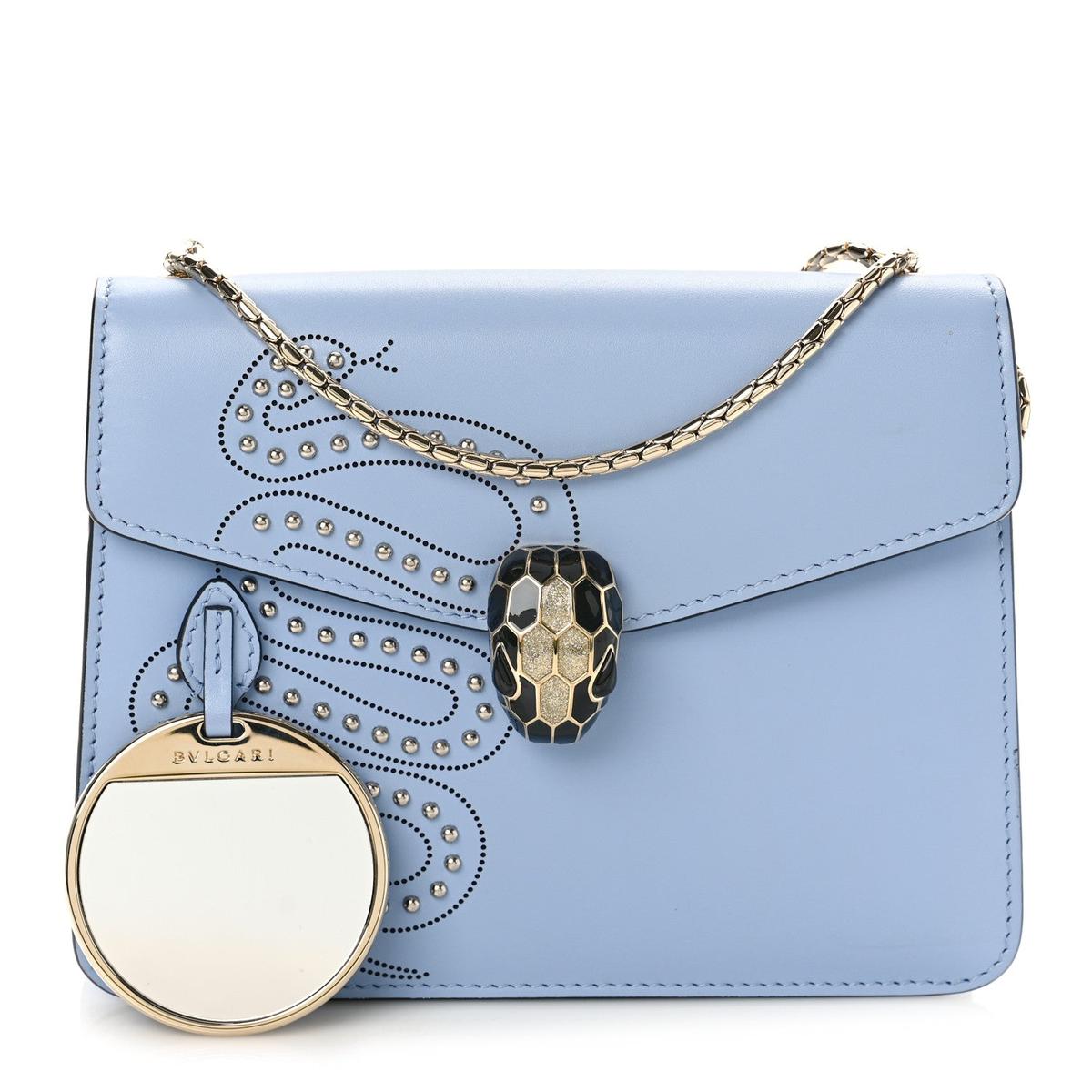 BVLGARI SERPENTI FOREVER EMBELLISHED CROSSBODY BAG IN LIGHT BLUE CALFSKIN