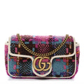 Gucci Tweed Calfskin Spicy Check Super Mini GG Marmont Shoulder Bag Pink Multicolor Mystic White