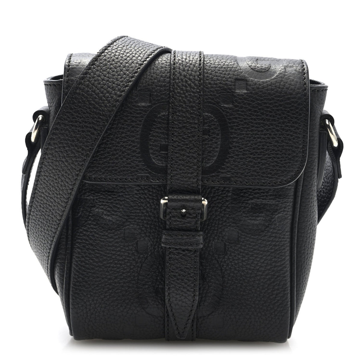 Gucci Piuma Calfskin Jumbo GG Embossed Small Messenger Bag Black