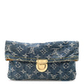 Louis Vuitton Monogram Denim Pochette Plat Clutch Blue front view