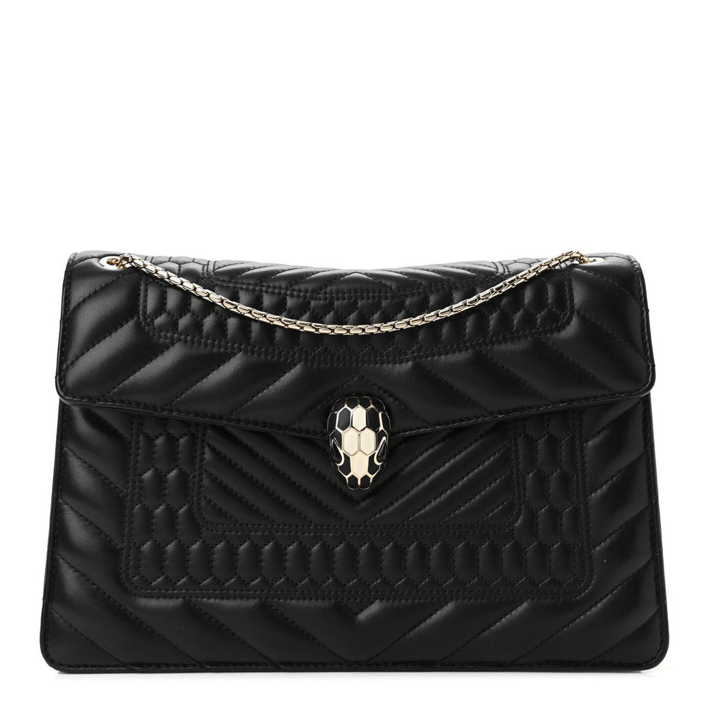 BVLGARI SERPENTI FOREVER QUILTED SHOULDER BAG IN BLACK CALFSKIN