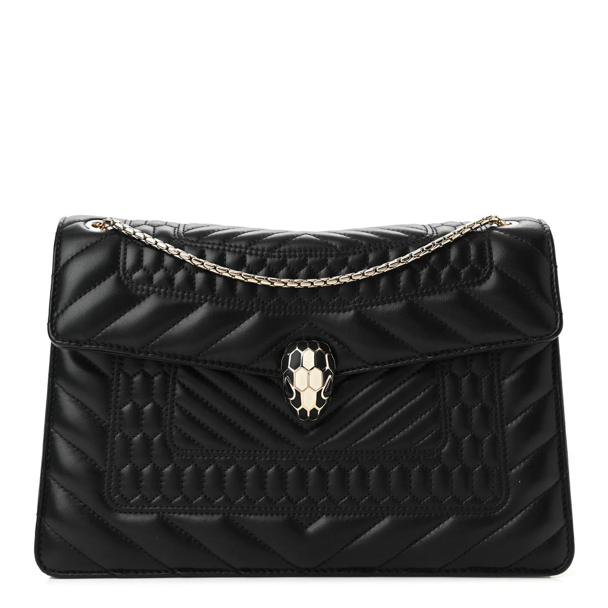 BVLGARI SERPENTI FOREVER QUILTED SHOULDER BAG IN BLACK CALFSKIN