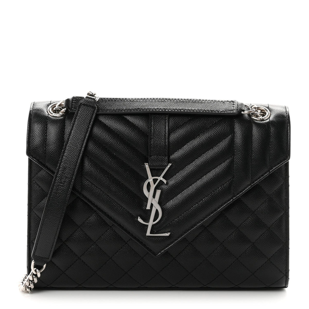 Saint Laurent Grain De Poudre Textured Mixed Matelasse Triquilt Medium Monogram Satchel Black