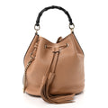 Gucci Pebbled Calfskin Miss Bamboo Bucket Bag Camelia