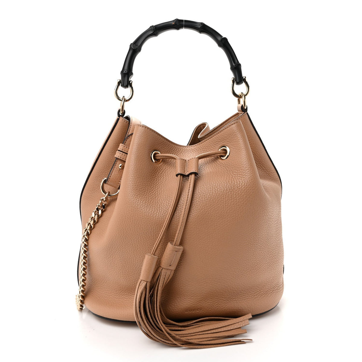 Gucci Pebbled Calfskin Miss Bamboo Bucket Bag Camelia