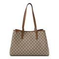 Gucci GG Supreme Monogram Emblem Large Tote Bag Beige Dark Brown