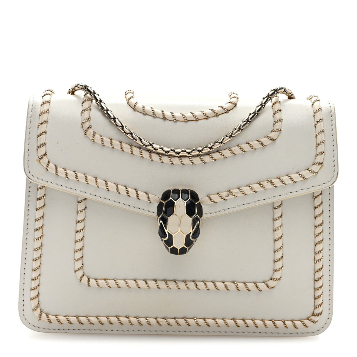 Bvlgari Woven Chain Serpenti Forever Crossbody Bag White front view