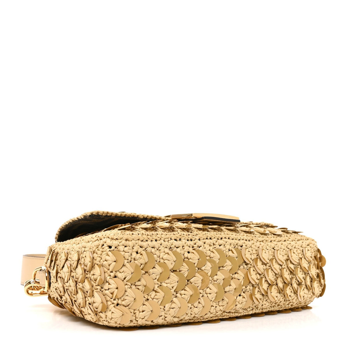 Fendi Sequin Macrame Baguette Beige Gold