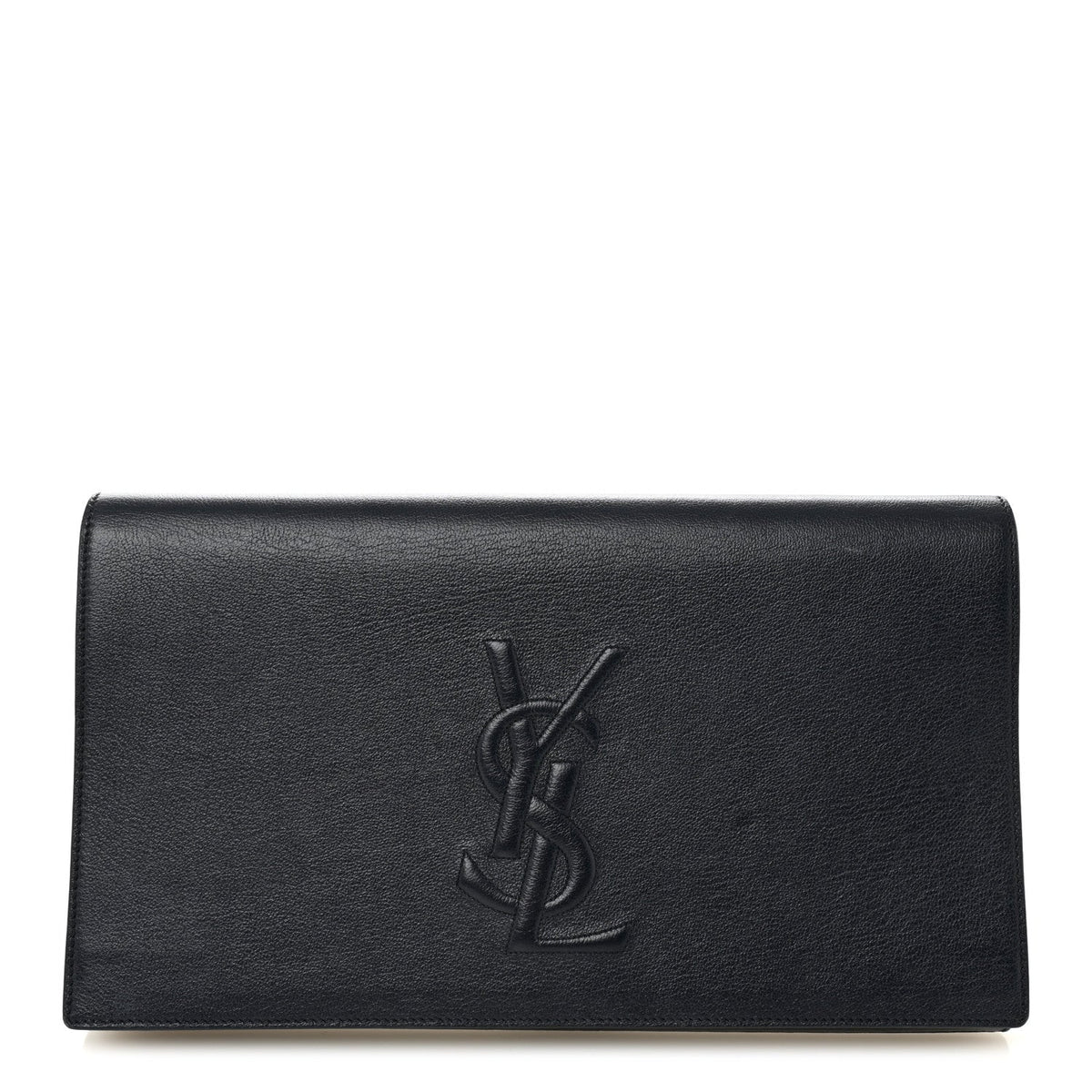 Saint Laurent Calfskin Monogram Large Belle De Jour Clutch Navy