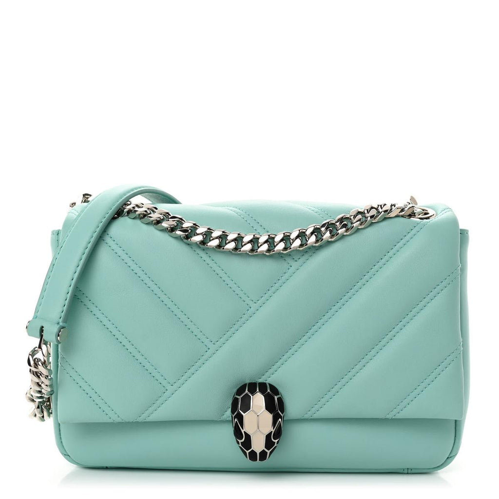 BVLGARI SERPENTI CABOCHON SMALL SHOULDER BAG IN TURQUOISE MATELASSE CALFSKIN