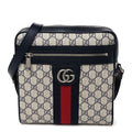 Gucci GG Supreme Monogram Textured Dollar Calfskin Web Small Ophidia Messenger Bag Beige Blue
