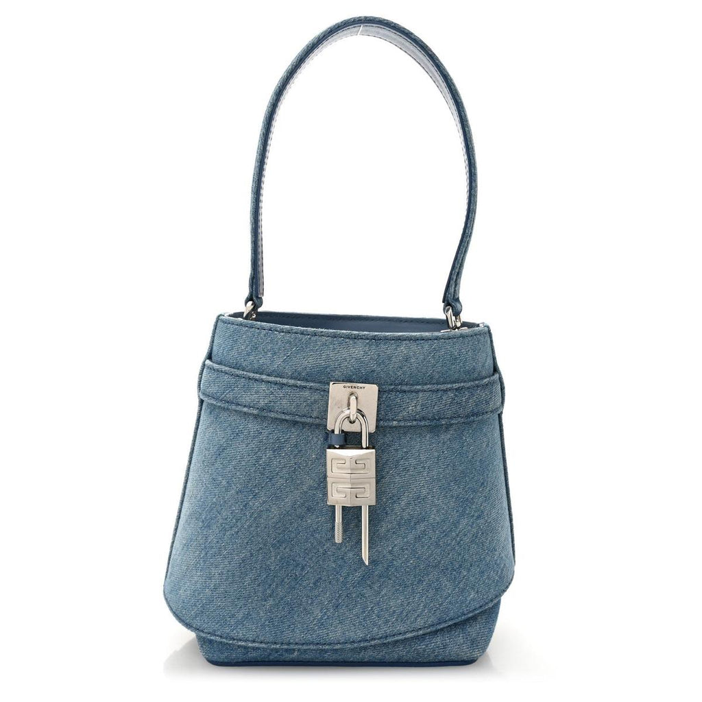 Givenchy Shark Lock bucket bag medium blue denim front view