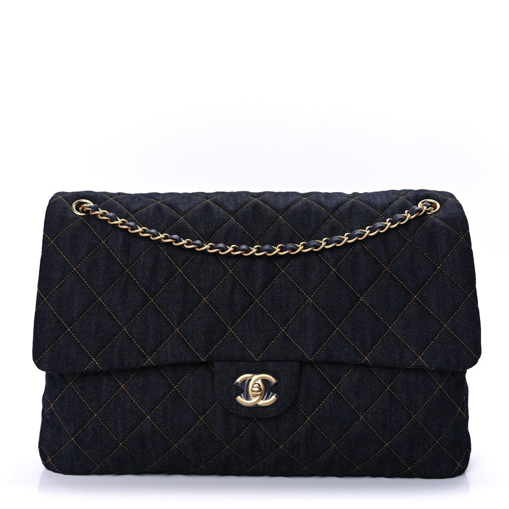 Chanel Denim Quilted XXL Travel Flap Bag Dark Blue