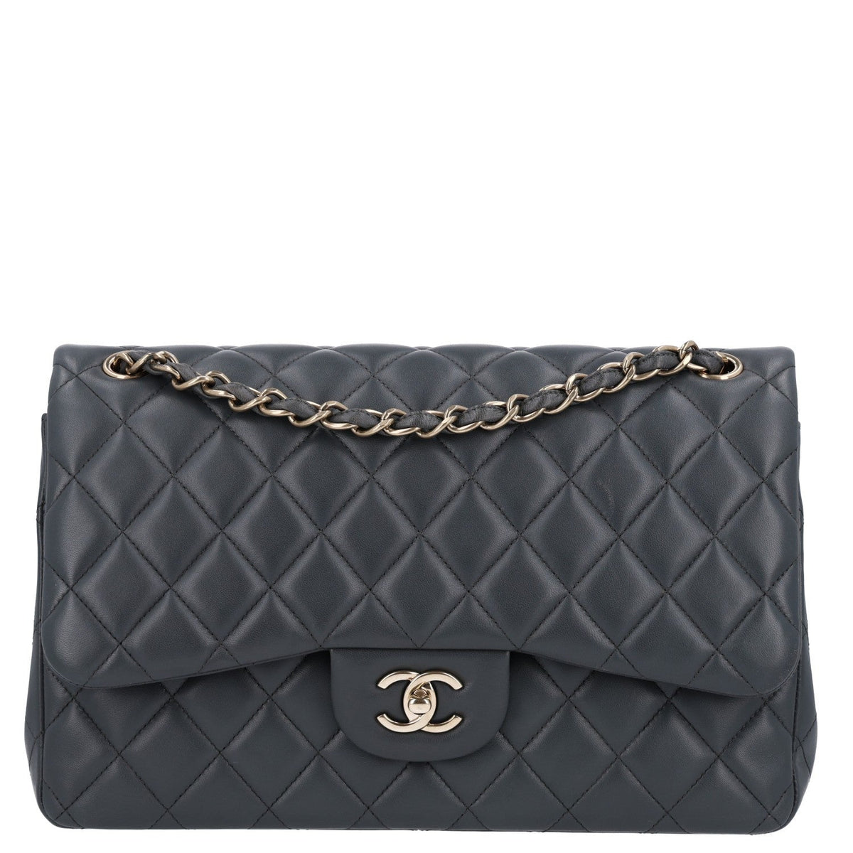 Chanel Lambskin Quilted Jumbo Double Flap Dark Grey