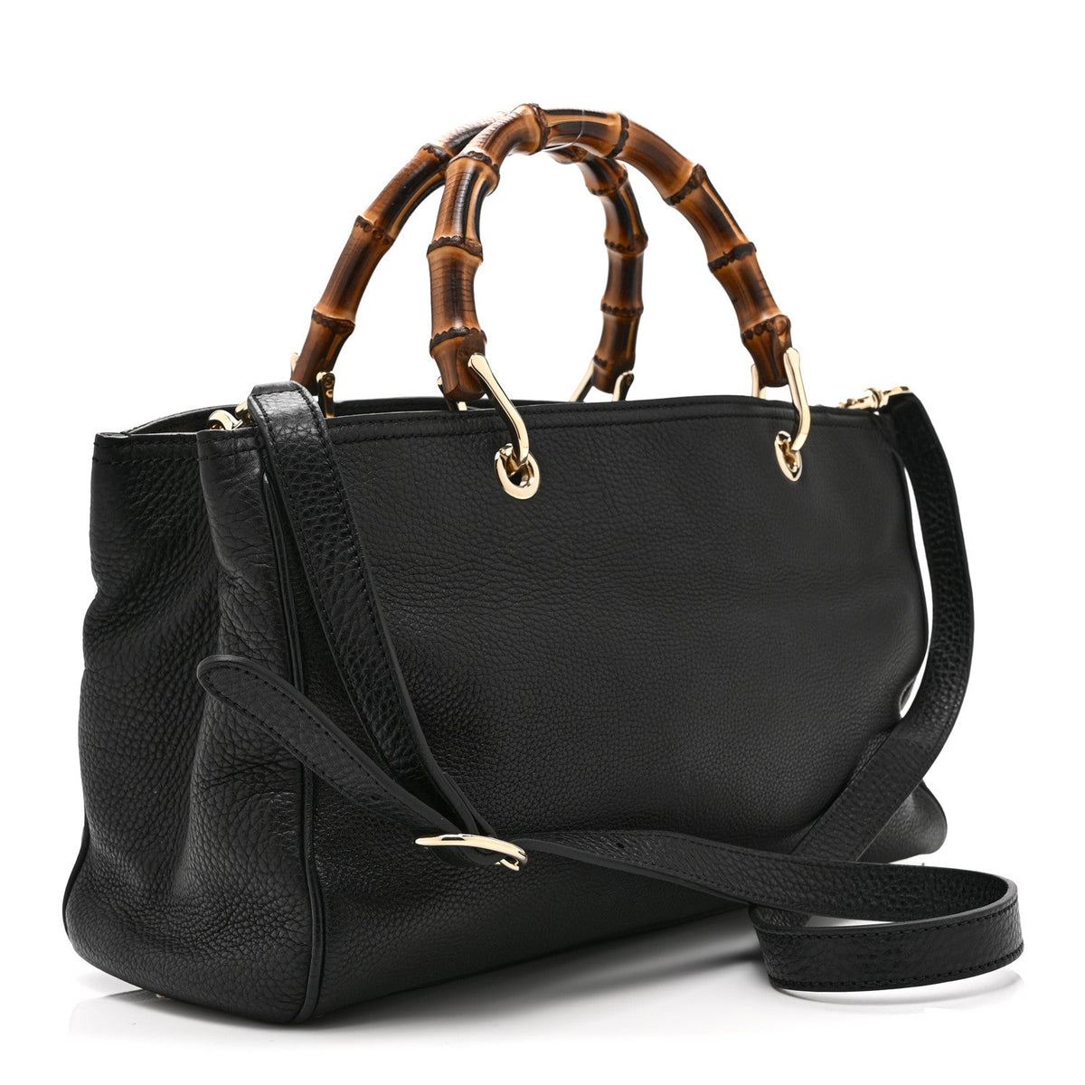 Gucci Pebbled Calfskin Medium Bamboo Shopper Tote Black