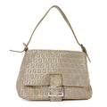 Fendi Metallic Jacquard Zucchino Suede Mama Baguette Peltro Argento Sabbia