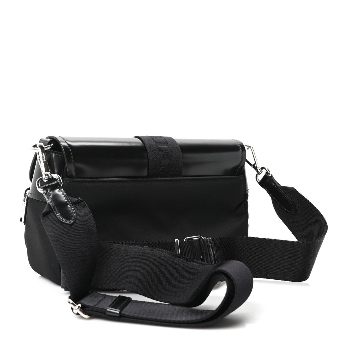 Prada Re-Nylon Spazzolato Double Pocket Buckle Shoulder Bag Black