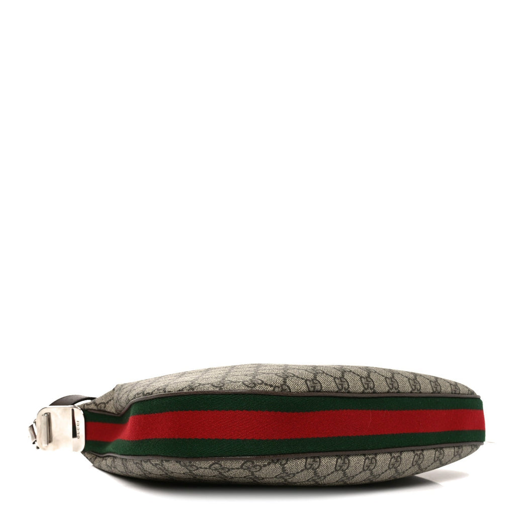 Gucci GG Supreme Monogram Textured Calfskin Web Large Attache Shoulder Bag Beige Ebony New Acero