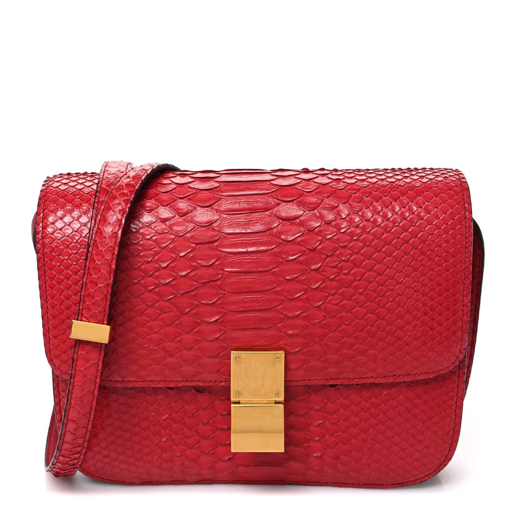 Celine Snakeskin Medium Classic Box Flap Red