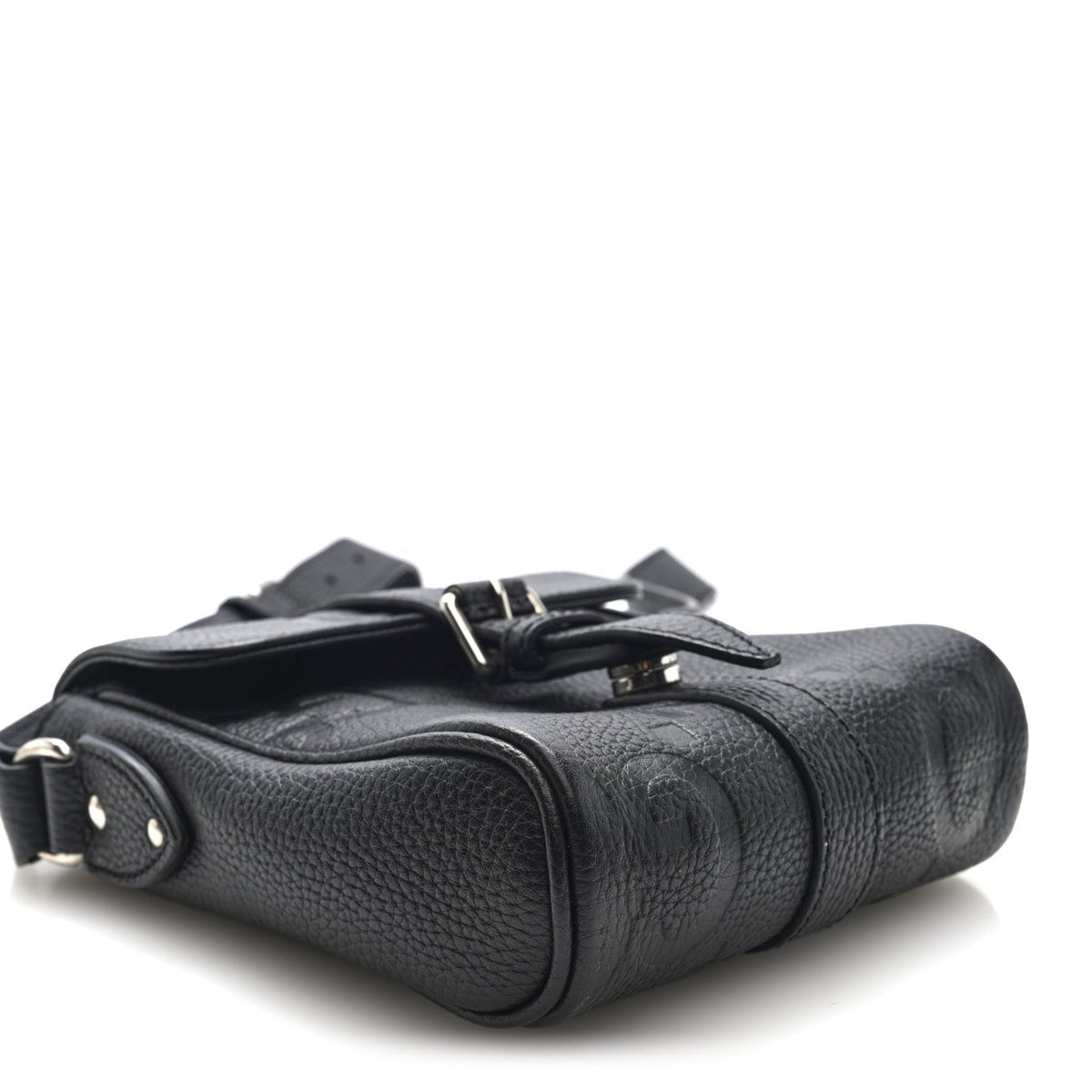 Gucci Piuma Calfskin Jumbo GG Embossed Small Messenger Bag Black