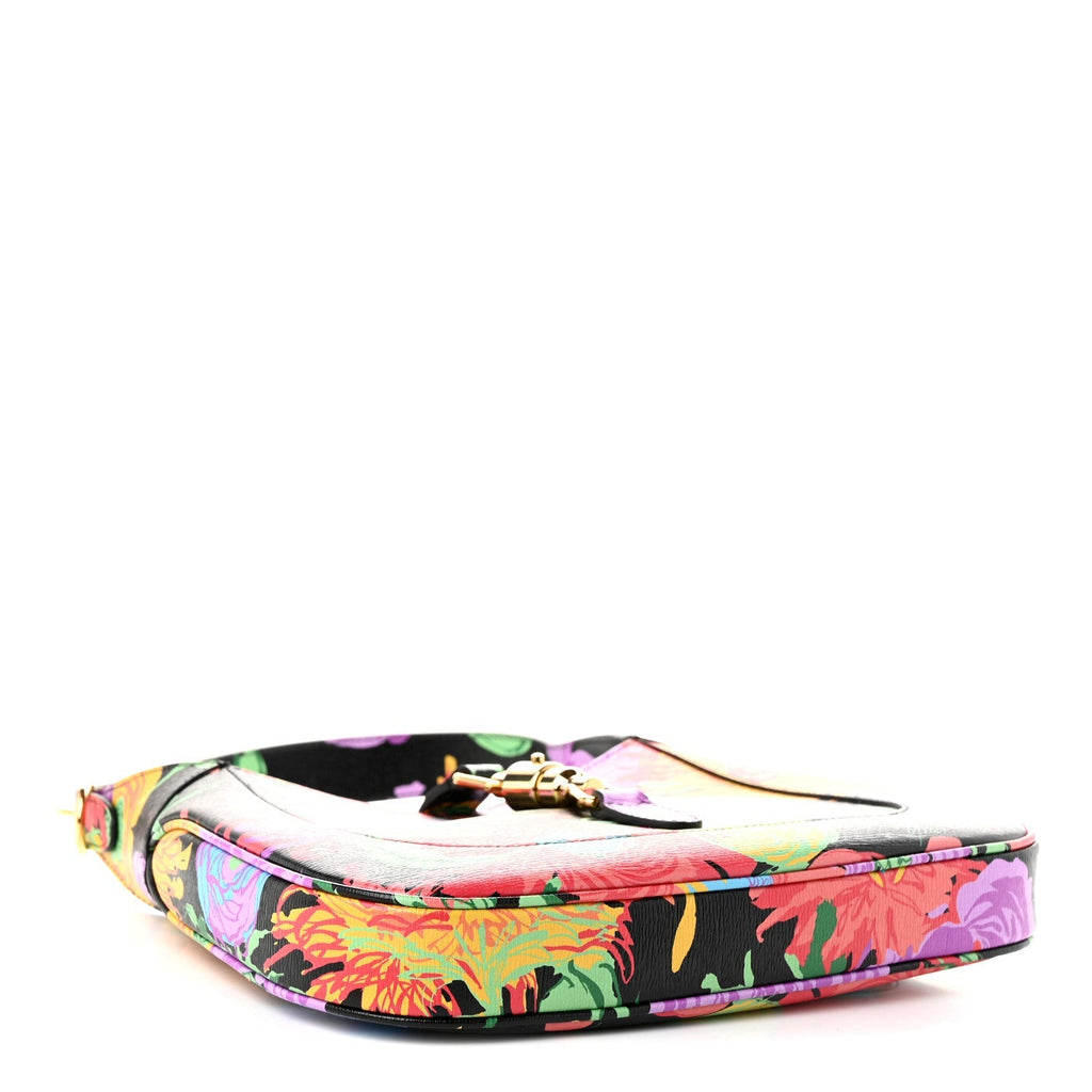 Gucci X KEN SCOTT New Shangai Calfskin Jenny Floral Print Small Jackie 1961 Hobo Black Pink