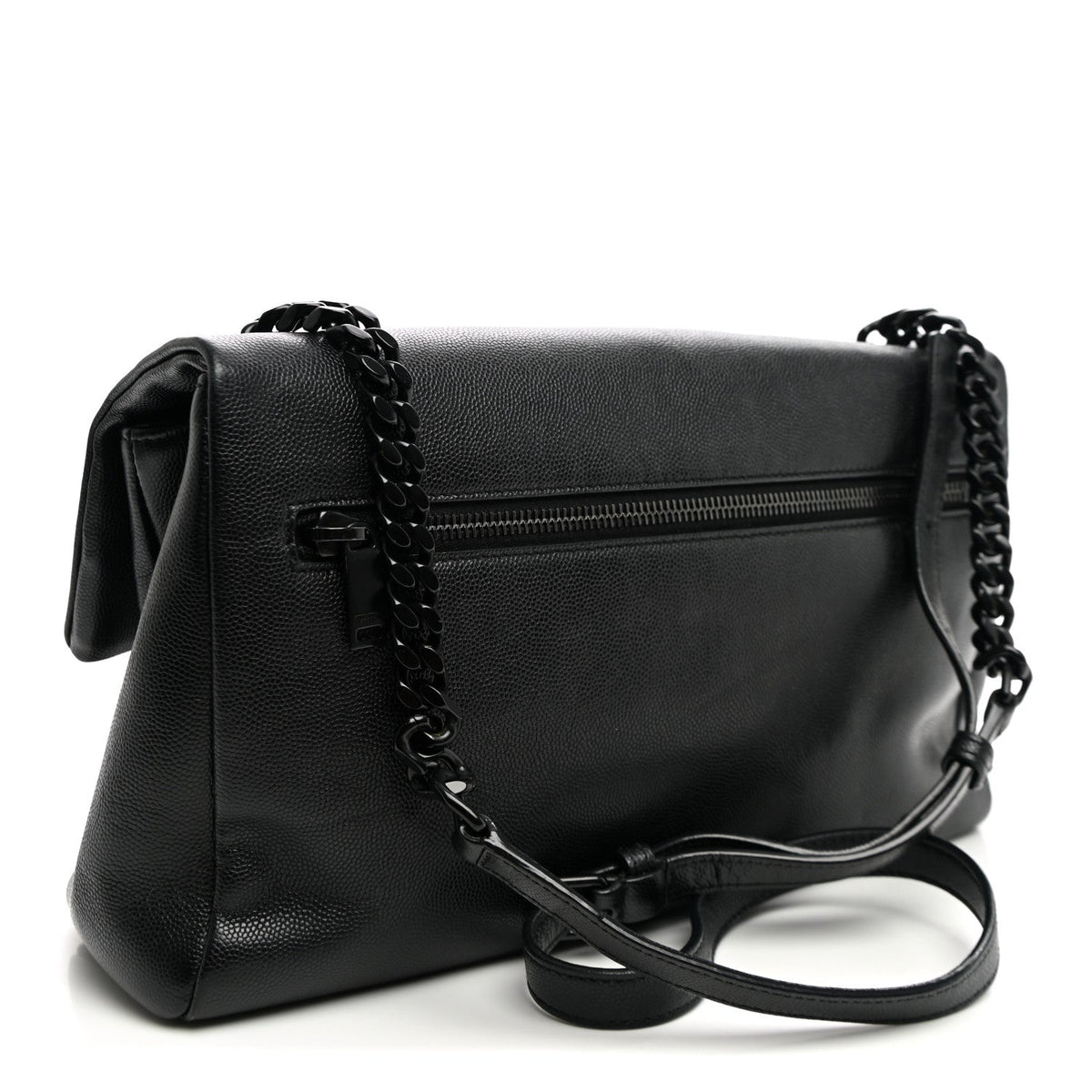 Saint Laurent Grain De Poudre Medium West Hollywood Monogram Fold-Over Black