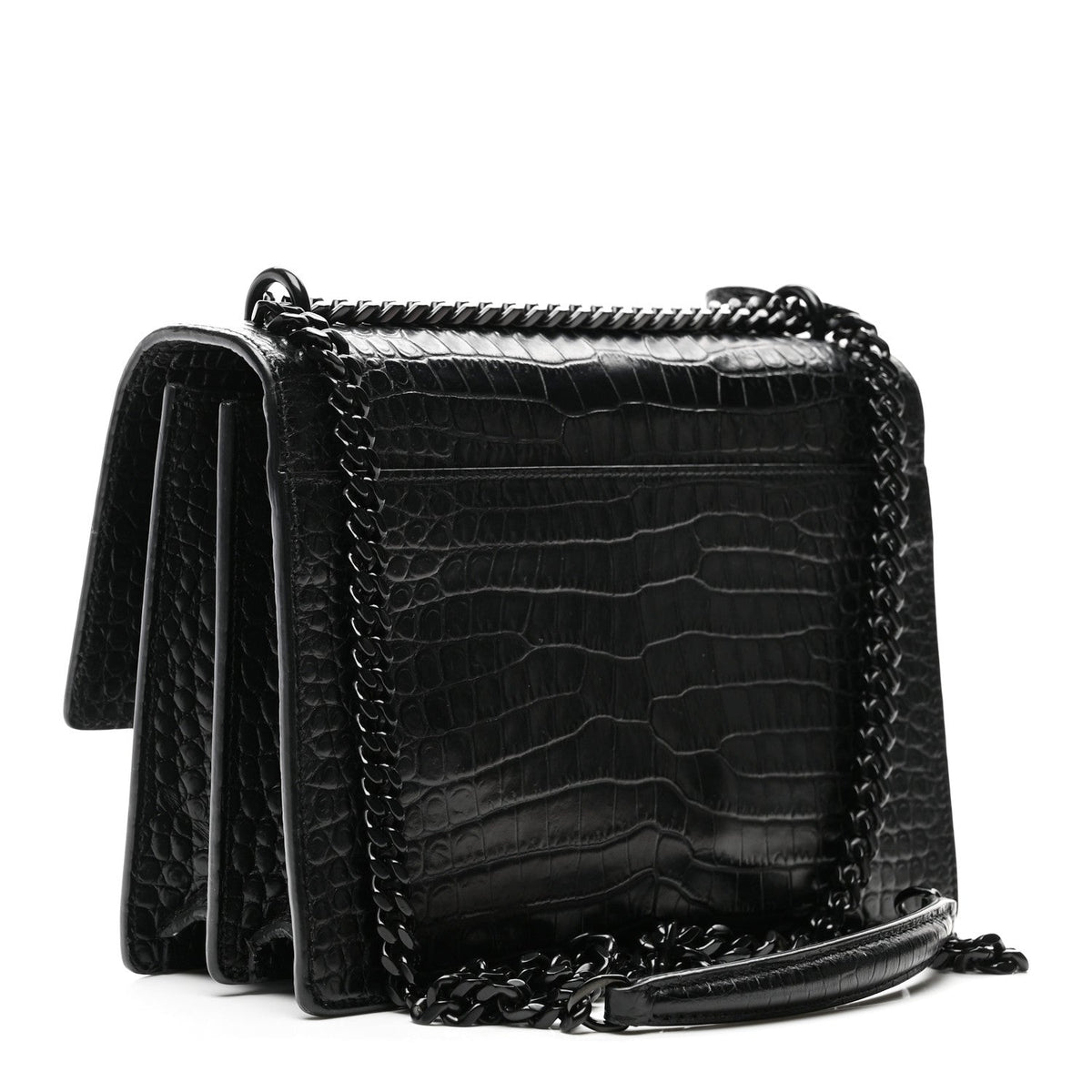 Saint Laurent Calfskin Crocodile Embossed Medium Monochrome Monogram Sunset Black