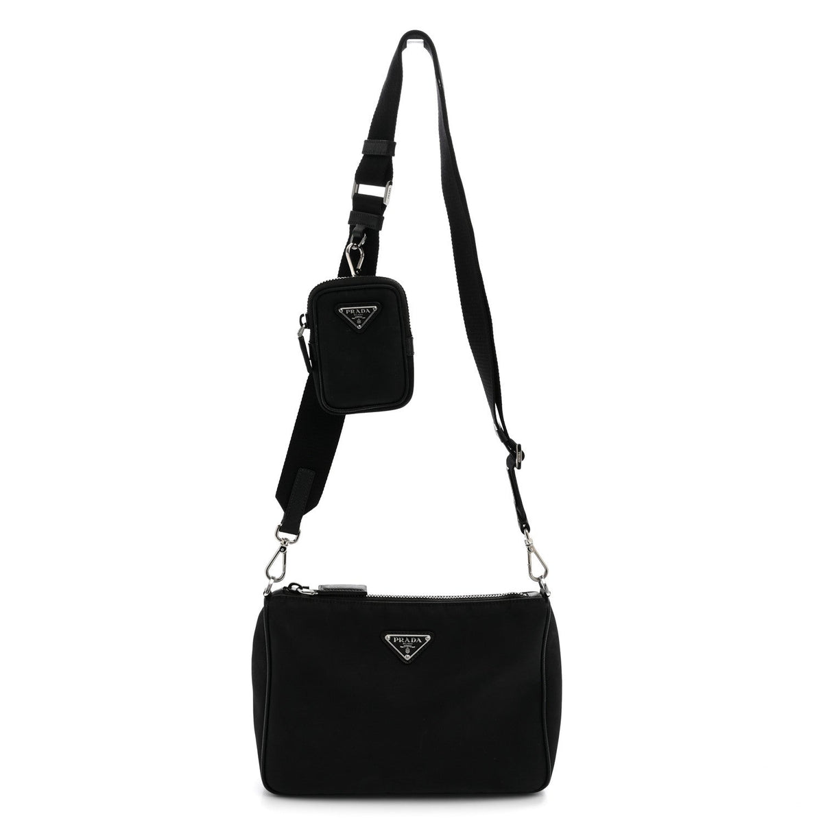 Prada Re-Nylon Saffiano Pocket Zippered Shoulder Bag Black