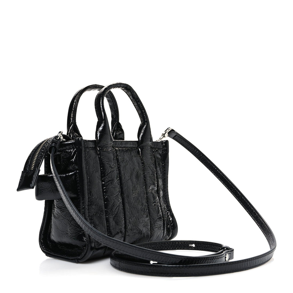 Marc Jacobs Shiny Crinkled Calfskin Mini The Tote Bag Black