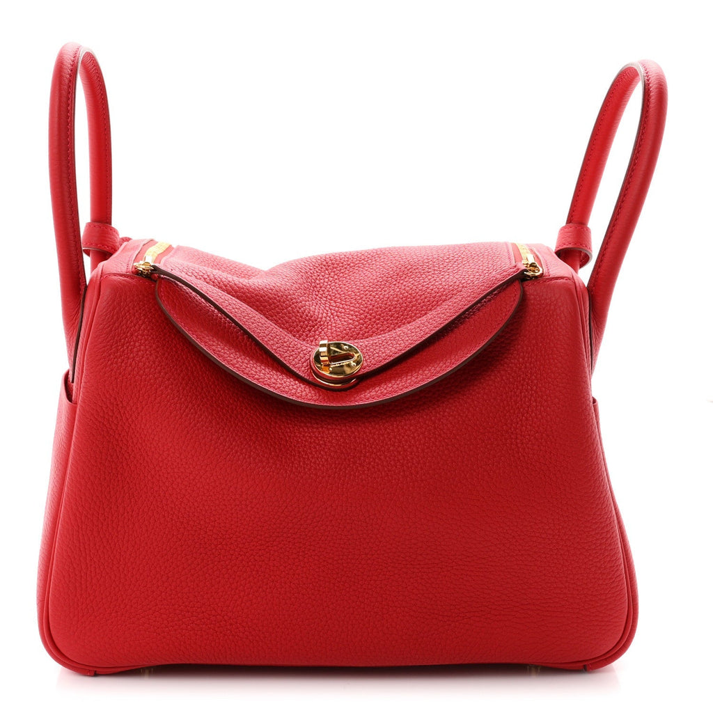Hermès Taurillon Clemence Lindy 26 Rouge Casaque