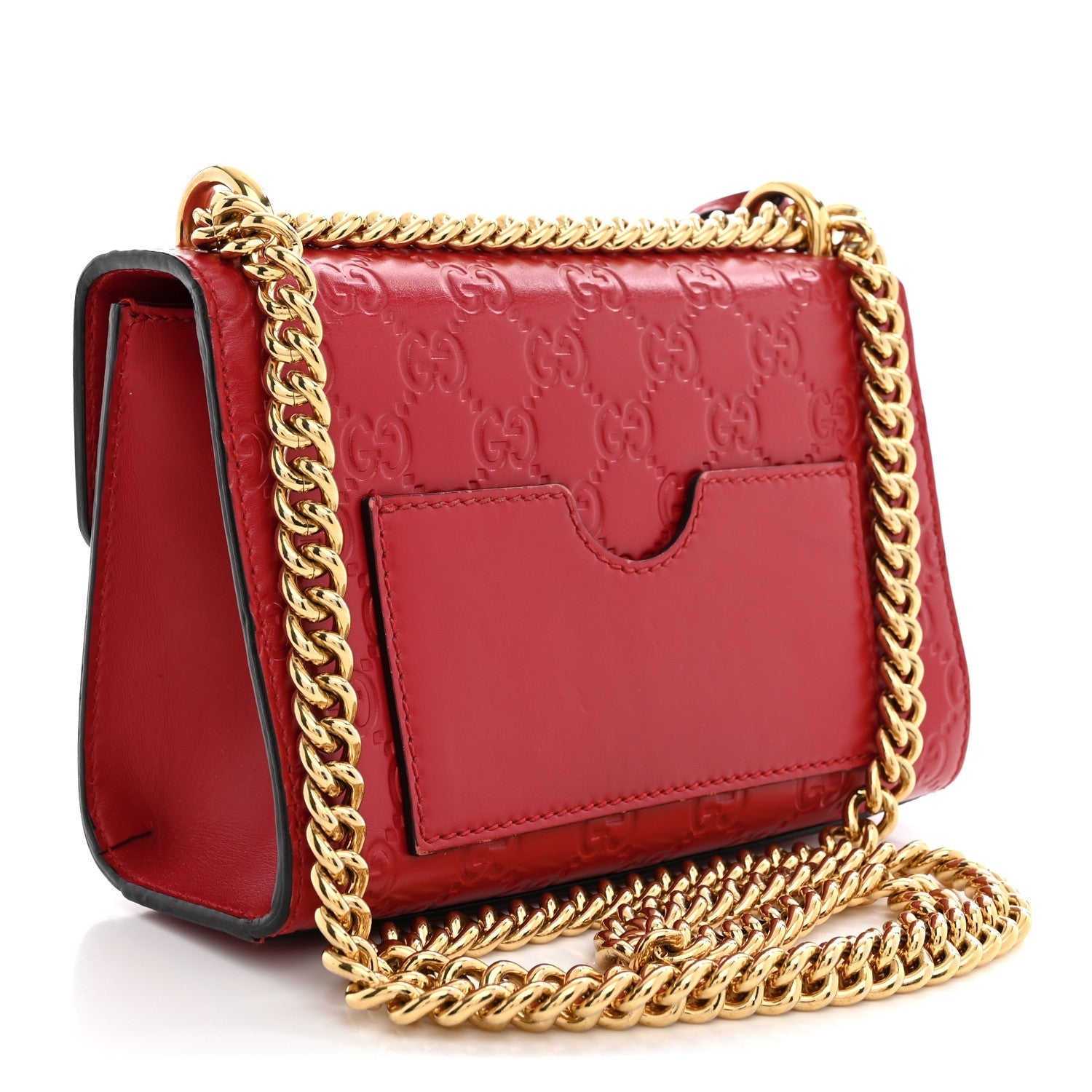 Gucci Guccissima Small Padlock Shoulder Bag Hibiscus Red