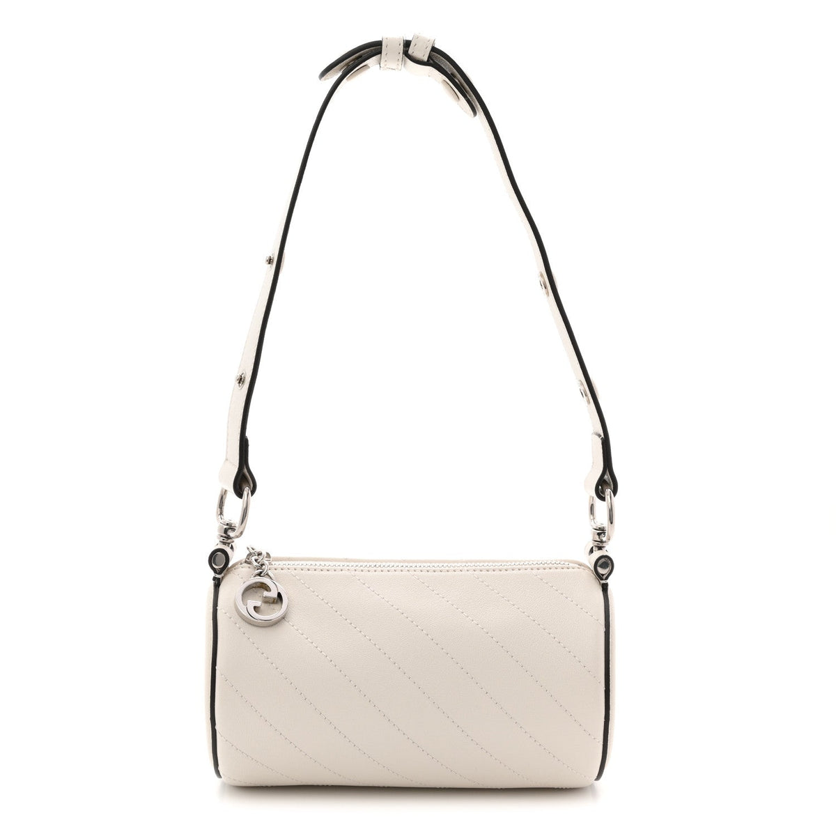 Gucci Sakai Be Green Calfskin Diagonal Stitched Mini Blondie Barrel Shoulder Bag Mystic White