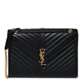 Saint Laurent Grain De Poudre Matelasse Chevron Large Monogram Satchel Black