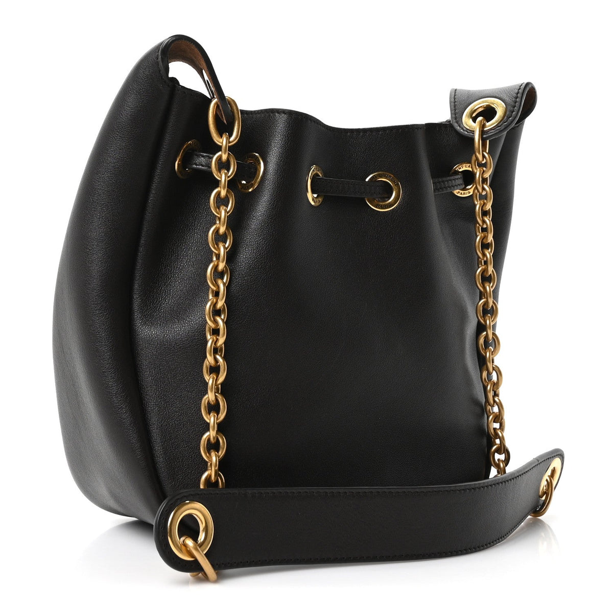 Saint Laurent Calfskin Cassandre Supple Bucket Bag Fondente Dark Cigar