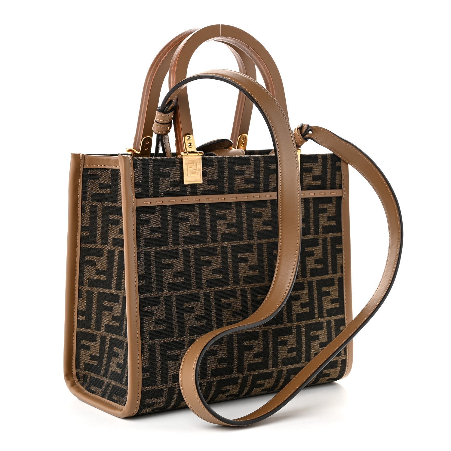 Fendi Small Sunshine Shopper Tote Tobacco Sand side view
