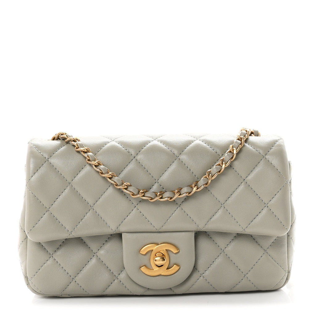 Chanel Lambskin Quilted Mini Rectangular Pearl Crush Flap Grey