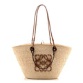 Loewe Calfskin Raffia Paulas Ibiza Medium Anagram Basket Tote Bag Natural Tan